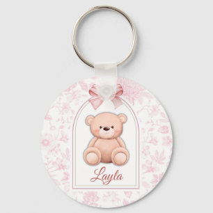 Layla   Custom Pink Teddy Bear Nursery Design  Keychain