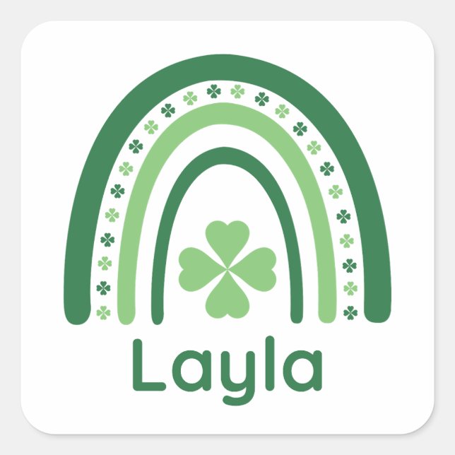Layla Name Clover Boho Rainbow Square Sticker (Front)