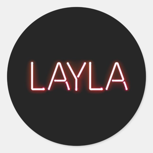 Layla name in glowing neon lights novelty classic round sticker (Front)