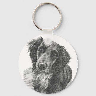 Layla the Border Collie Mix Charcoal Sketch Keychain