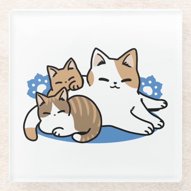 Laze Furr Days - Cute Lazy Cats Design Glass Coaster (Front)