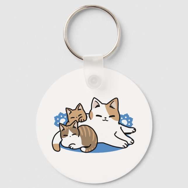Laze Furr Days - Cute Lazy Cats Design Keychain (Front)