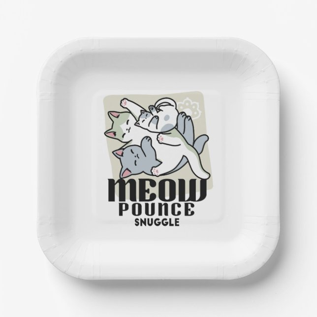 Laze Furr Days - Cute Lazy Cats Design Paper Plate (Front)