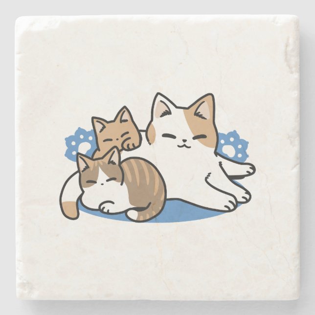 Laze Furr Days - Cute Lazy Cats Design Stone Coaster (Front)