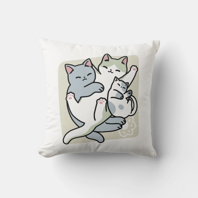 Laze Furr Days - Cute Lazy Cats Design Throw Pillow (Front)