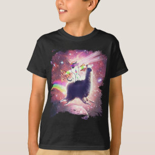 Lazer Rave Space Cat Riding Llama With Pizza T-Shirt