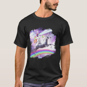 Lazer Rave Space Cat Riding Unicorn With Hotdog T-Shirt