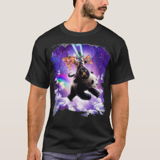 Lazer Warrior Space Cat Riding Panda With Pizza  T-Shirt