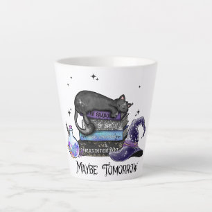 Lazy Black Cat, Halloween Cat   For Bookworm Latte Mug