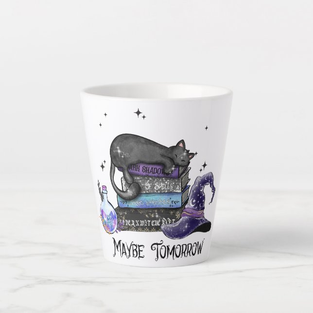 Lazy Black Cat, Halloween Cat | For Bookworm Latte Mug (Front)