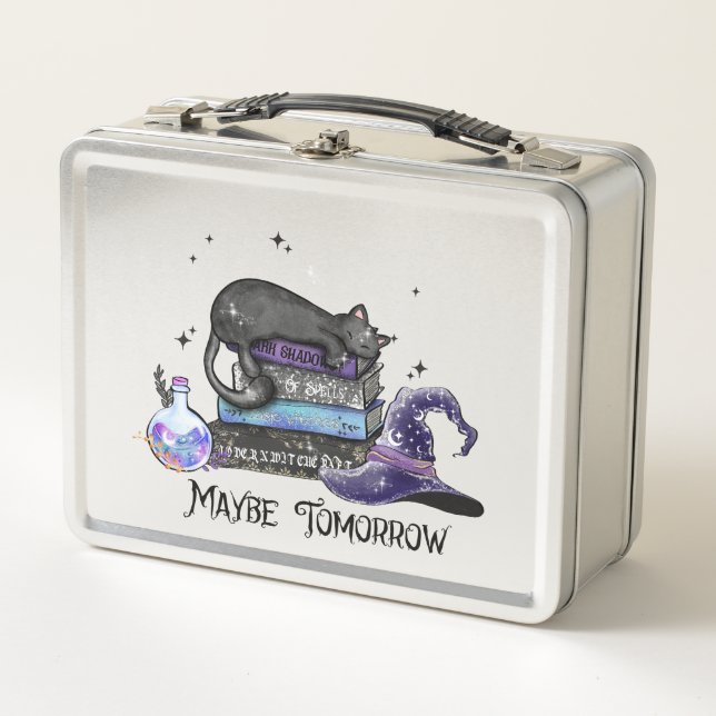 Lazy Black Cat, Halloween Cat | For Bookworm Metal Lunch Box (Front)