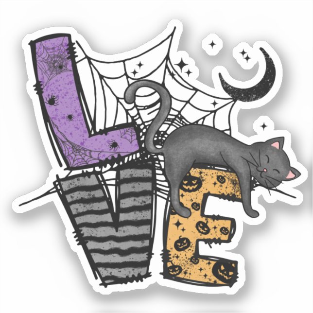 Lazy Black Cat in Spider Web with Love (Front)