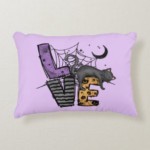 Lazy Black Cat in Spider Web with Love Accent Pillow