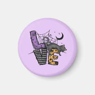 Lazy Black Cat in Spider Web with Love Magnet