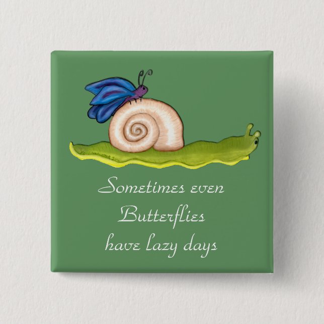 Lazy Butterfly 2 Inch Square Button (Front)
