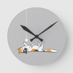 Lazy Calico Cat   Cute Kitty Cat Lover's Round Clock