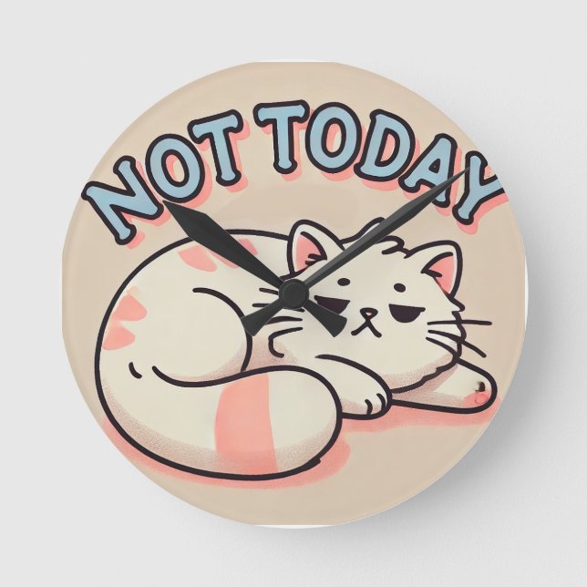 Lazy Cartoon Cat  Round Clock (Front)