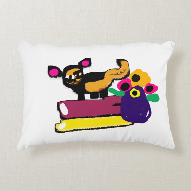 Lazy cat and flowers  accent pillow (Front)