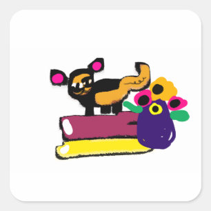 Lazy cat and flowers  square sticker