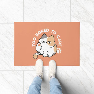 Lazy Cat Attitude – Too Bored to Care Funny Quote Doormat