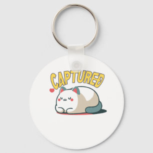 Lazy Cat Caught – Funny Sarcastic Cartoon Keychain