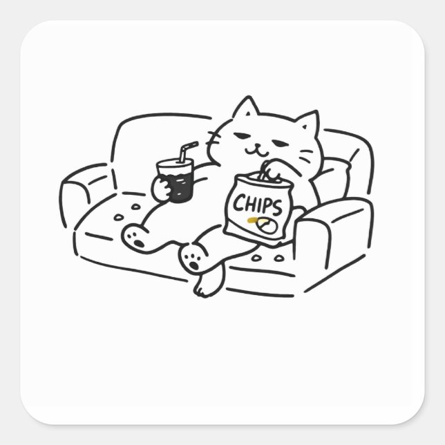 Lazy Cat Drawing Square Sticker (Front)