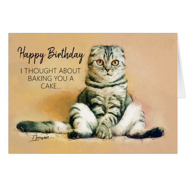 Lazy Cat Happy Birthday Greeting Card (Front Horizontal)