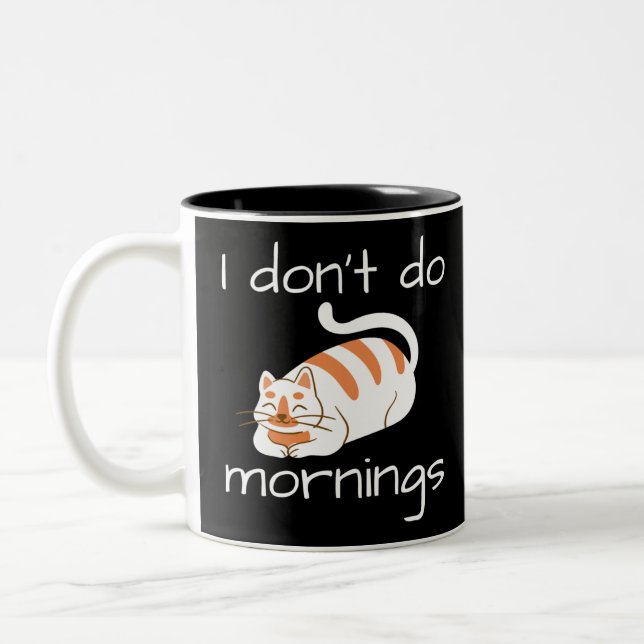 Lazy Cat I Don't Do Mornings Two-Tone Coffee Mug (Left)