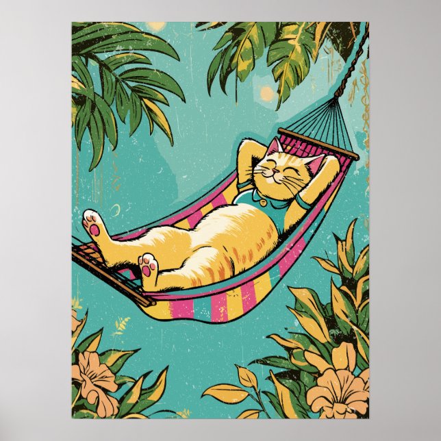 Lazy cat in a colourful hammock poster (Front)