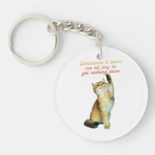 Lazy Cat Lover Funny Cute Cat Keychain