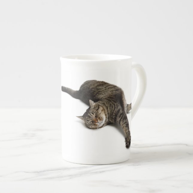 Lazy Cat Stretching Bone China Mug (Front Right)