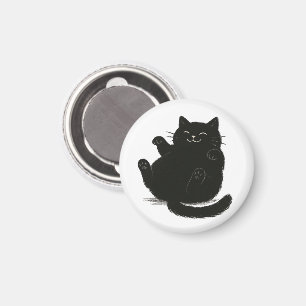 Lazy Chonk Cat Cute Fat Black Cat Illustration on Magnet