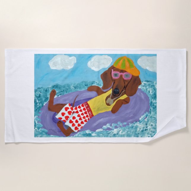 Lazy Dachshund on a Float Beach Towel (Front)