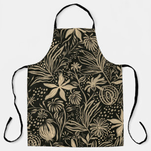 Lazy Floral Pattern in Gold on Black  Apron