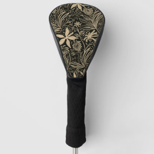 Lazy Floral Pattern in Gold on Black  Golf Head Cover