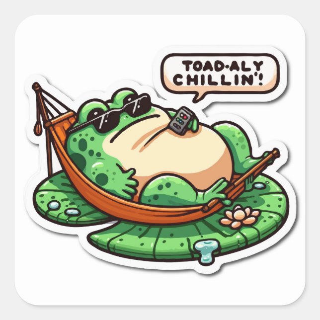 Lazy Frog Sticker: Hilarious 'Toad-ally Chillin' Square Sticker (Front)