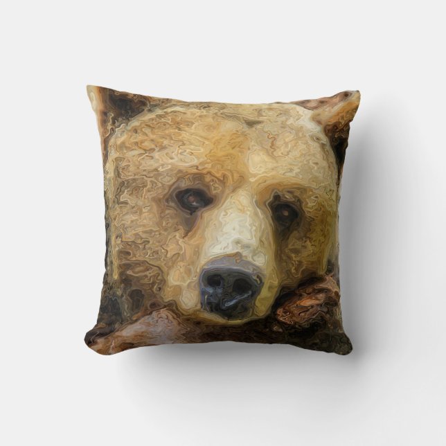 Lazy Grizzly Bear Throw Pillow (Front)