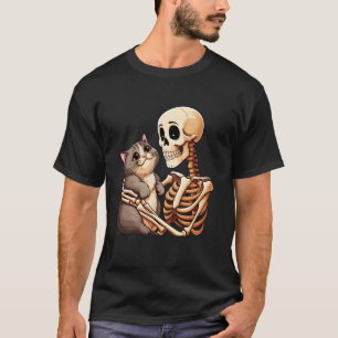 Lazy Halloween Costume Skull Cat Skeleton Holding T-Shirt