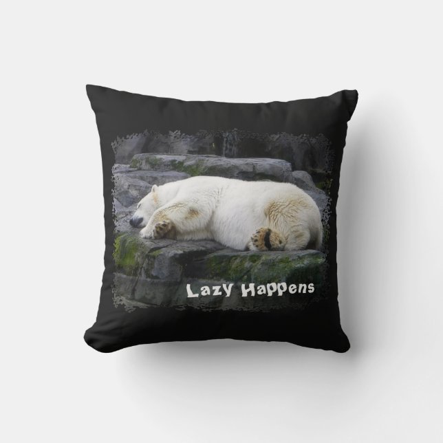 Lazy Happens Polar Bear Throw Pillow (Front)