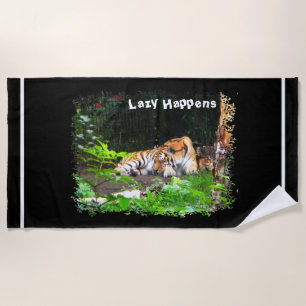 Lazy Happens Siberian Tiger Beach Towel