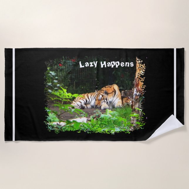 Lazy Happens Siberian Tiger Beach Towel (Front)