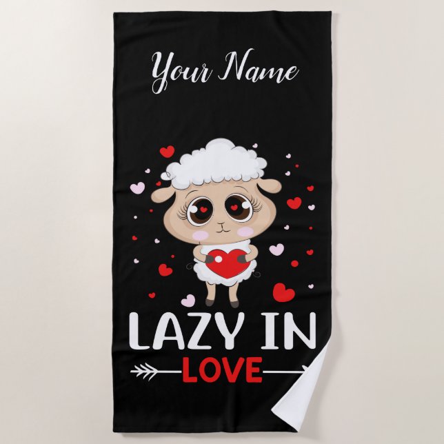 Lazy in Love Sheep for Valentine's Day Singles Beach Towel (Front)