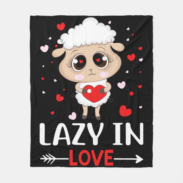 Lazy in Love Sheep for Valentine's Day Singles Fleece Blanket (Front)