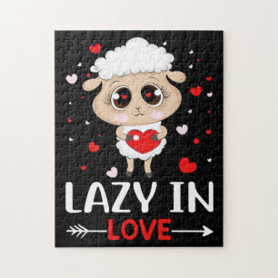 Lazy in Love Sheep for Valentine's Day Singles Jigsaw Puzzle