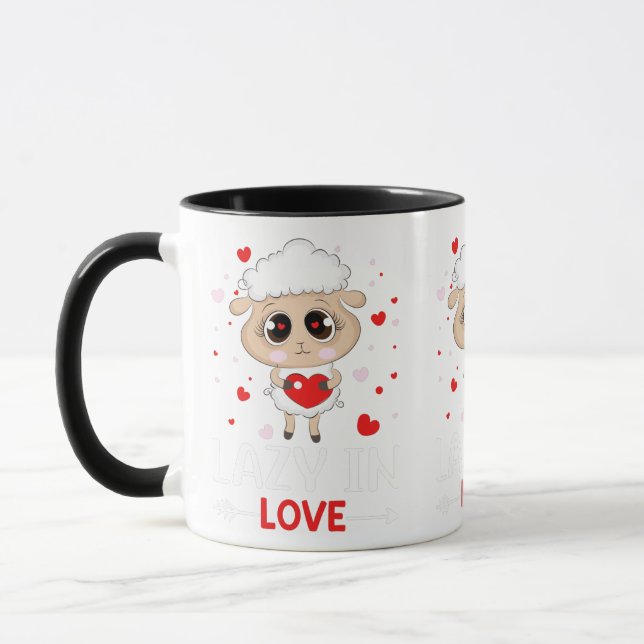 Lazy in Love Sheep for Valentine's Day Singles Mug (Left)