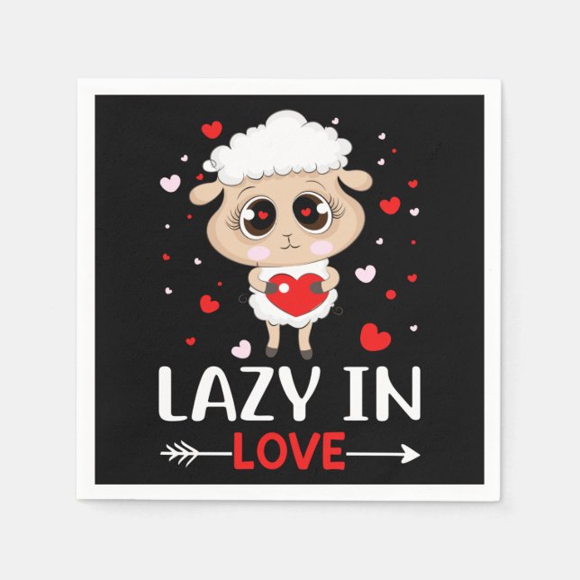 Lazy in Love Sheep for Valentine's Day Singles Napkin (Front)
