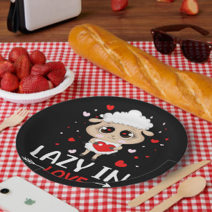 Lazy in Love Sheep for Valentine's Day Singles Paper Plate