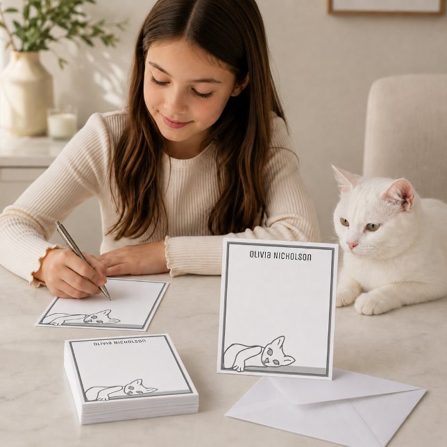 Lazy Kitten Whimsical Personalized Note Cards (Creator Uploaded)