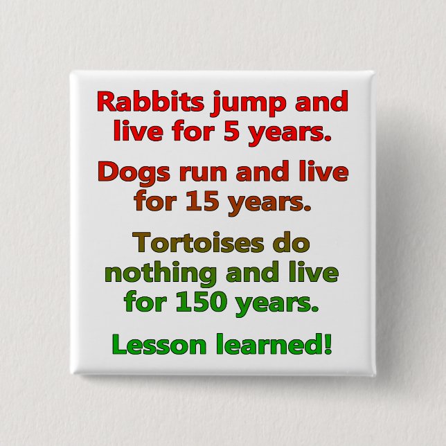 Lazy Lesson Learned Funny Button Badge Pin (Front)
