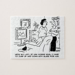 Lazy Man Watches Horse Racing on Television Jigsaw Puzzle